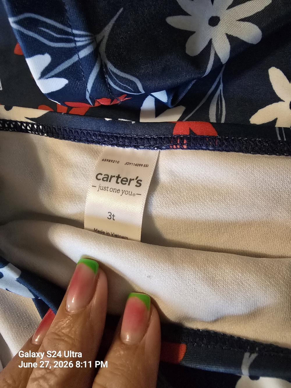 Carter's Girls 3T 2 Piece Swim Set Long Sleeve Rash Guard Navy Floral NWOT - Picture 2 of 3